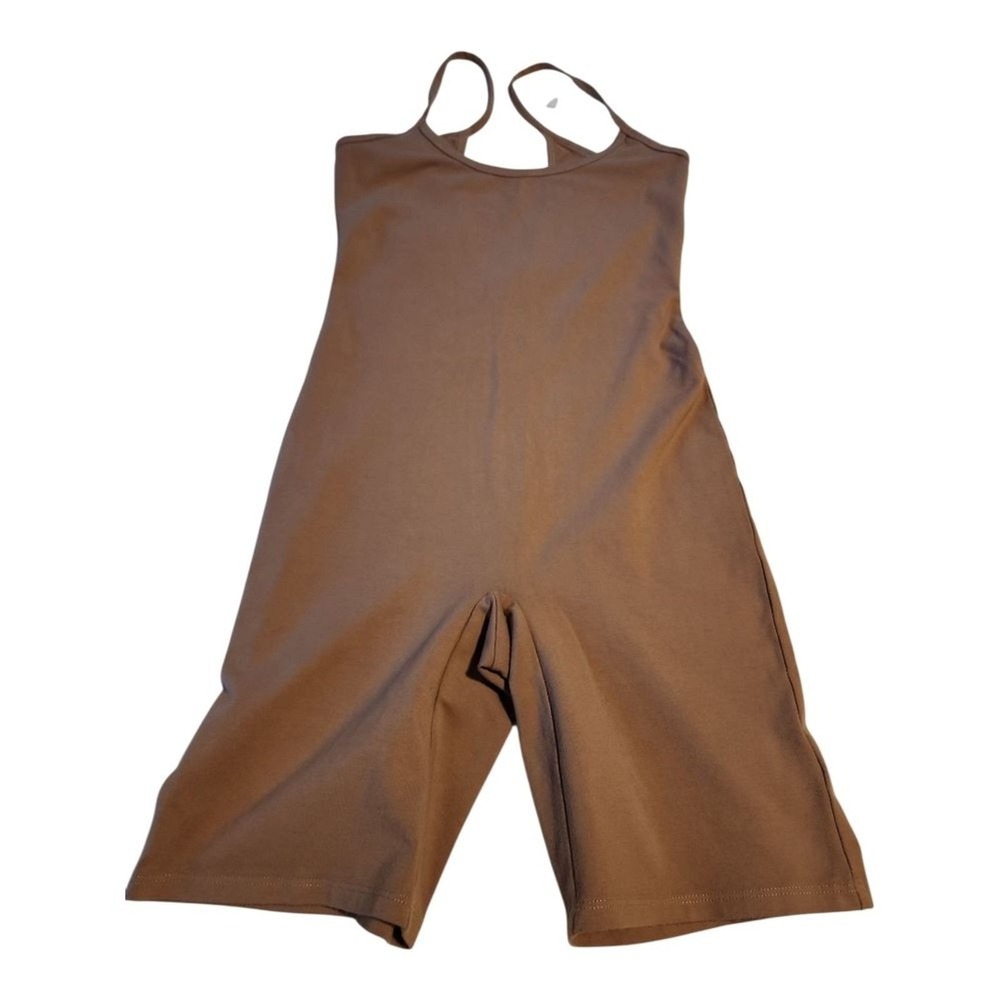 Good American NWT Jumpsuit Womens 1 Putty Strappy Scoop Back Romper Athleisure - Picture 3 of 8